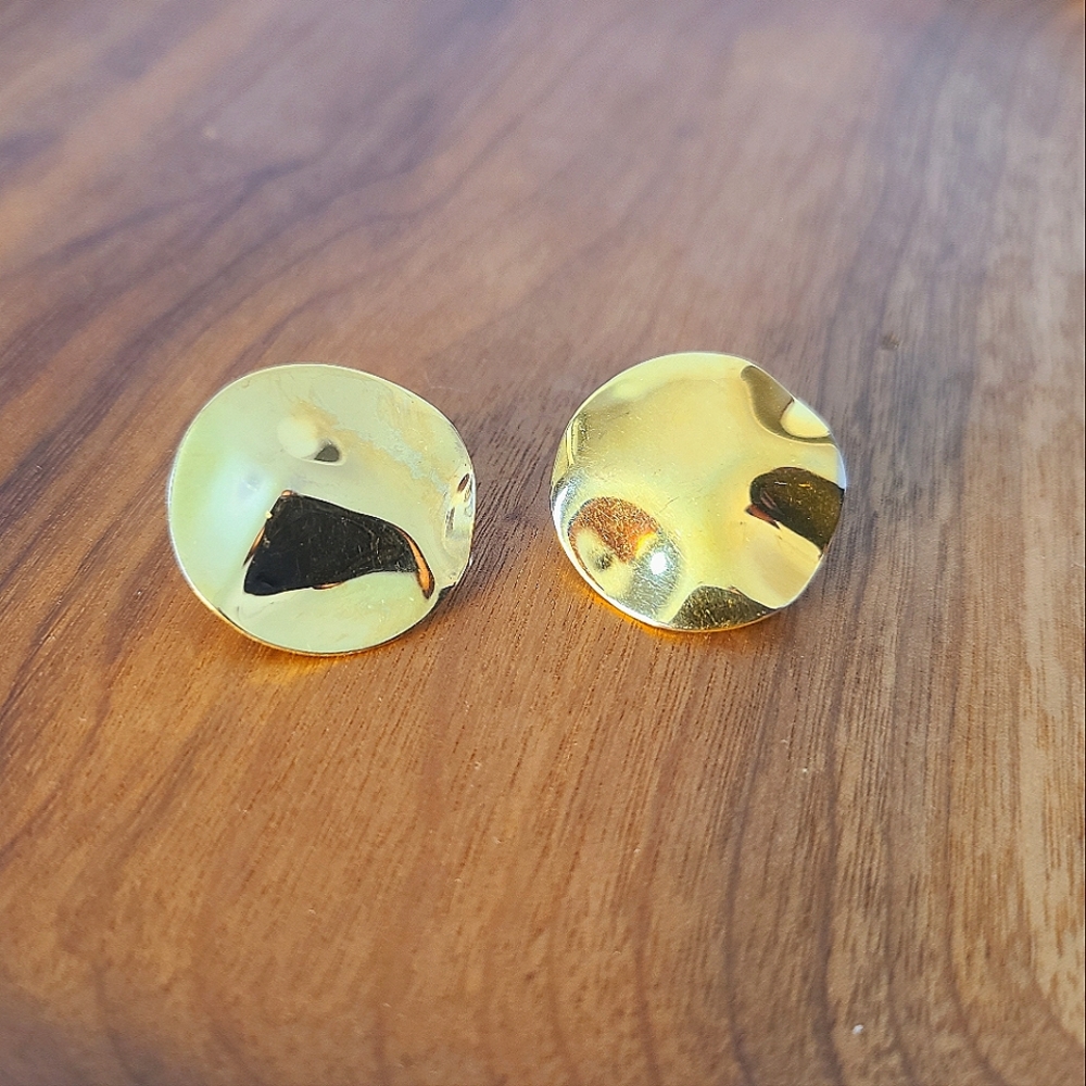 Monet Flattened Wavy Rounds  Clip On Earrings Vintage Signed